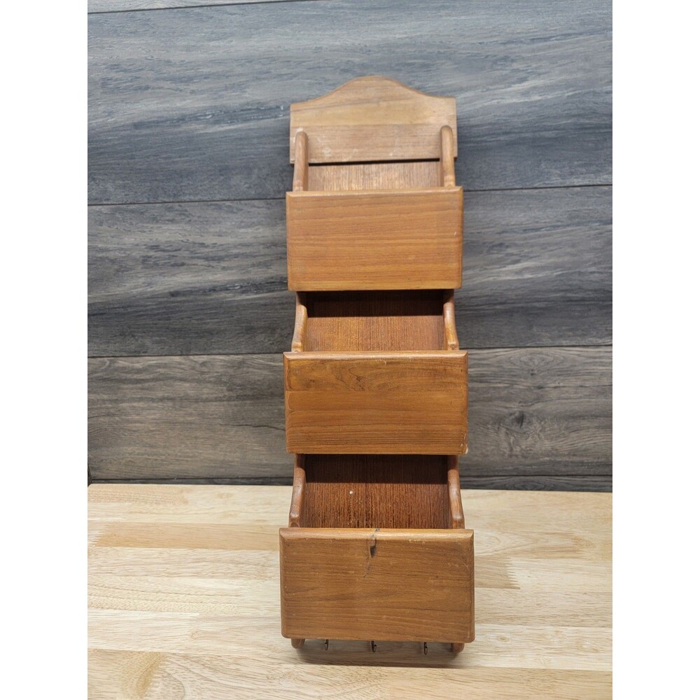 Vintage GoodWood Letter Organizer Wall Hanging Hooks Teak Mid Century MCM Boho